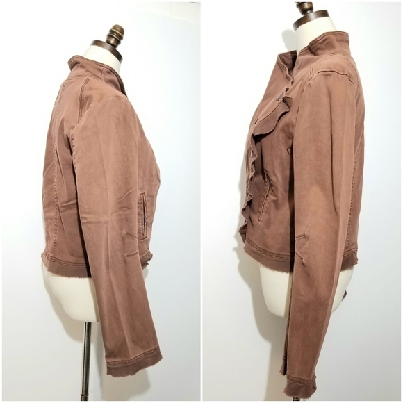 American Rag Brown Asymmetrical Convertible Front Drape Raw Edge Jacket, Medium - Picture 2 of 14
